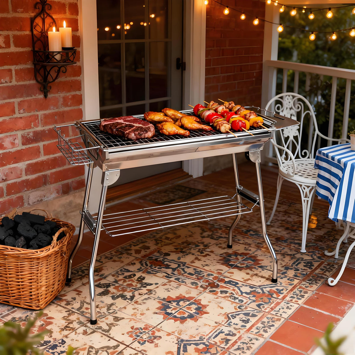 Folding Charcoal BBQ Grill,Portable Charcoal Barbecue Grill,Camp Picnic Cooker