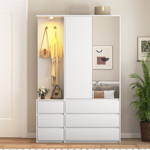 Wardrobe Closet 70.8' H, Bedroom Wooden Wardrobe with 3 Doors 2 Drawers, Modern Clothing Storage Cabinet Combination with Storage Shelves and Hanging Rail, White