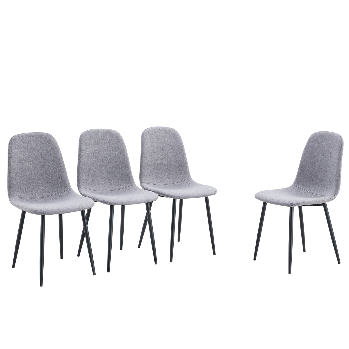 A Set of 4 Gray Fabric-Back and Metal Combined Spoon Chairs - Perfectly Matching Minimalist and Scandinavian Style Homes, With Product Dimensions of 15.5*16.3*34.5 inches