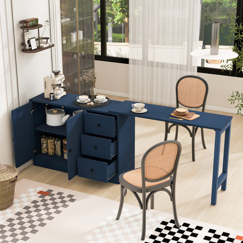 U_STYLE 89.7''Wooden Sideboard with Extendable Table,Multifunctional Storage Cabinet with 2 Doors and 3 Drawers,for Living Room,Study,Foyer and Kitchen