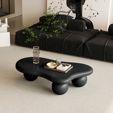40 Inch Cloud Shaped Coffee Table with 3 Ball Legs for Living Room, Black