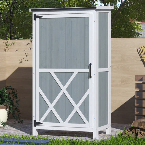 54' Two-Tone Storage Shed - Gray & White Design with Sloped Roof & 5 Compartments