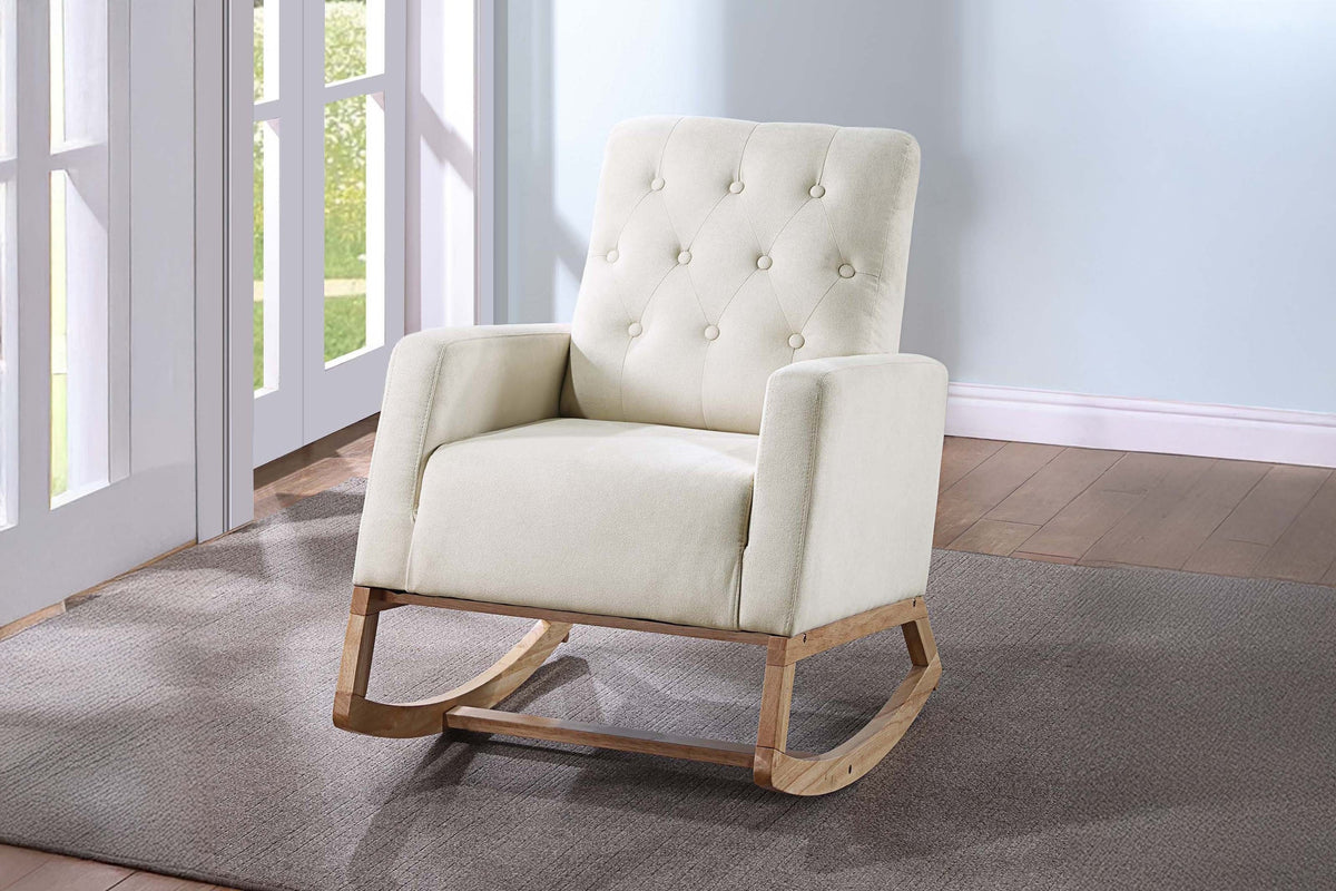 Classic Rocker Chair Living Room Furniture 1pc Chair Armrest Tufted Polyfiber Upholstered Ivory Beige Color Plush Seat