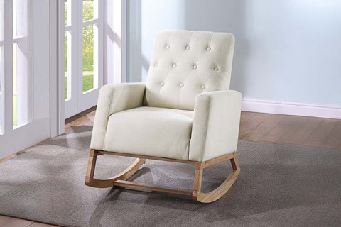 Classic Rocker Chair Living Room Furniture 1pc Chair Armrest Tufted Polyfiber Upholstered Ivory Beige Color Plush Seat
