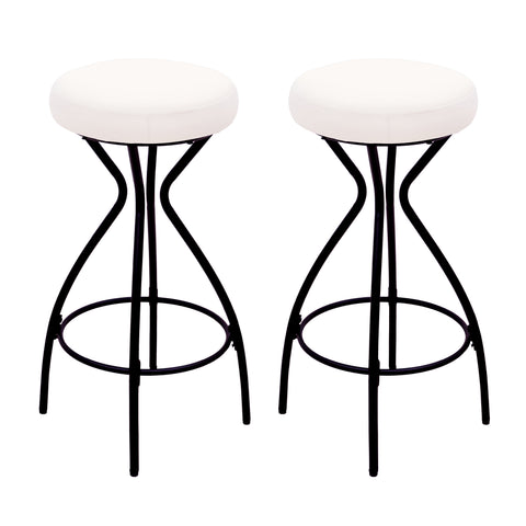Modern Backless Bar Stools Set of 2 Velvet Upholstered Counter Stools for Kitchen Island in Black & Creamy White