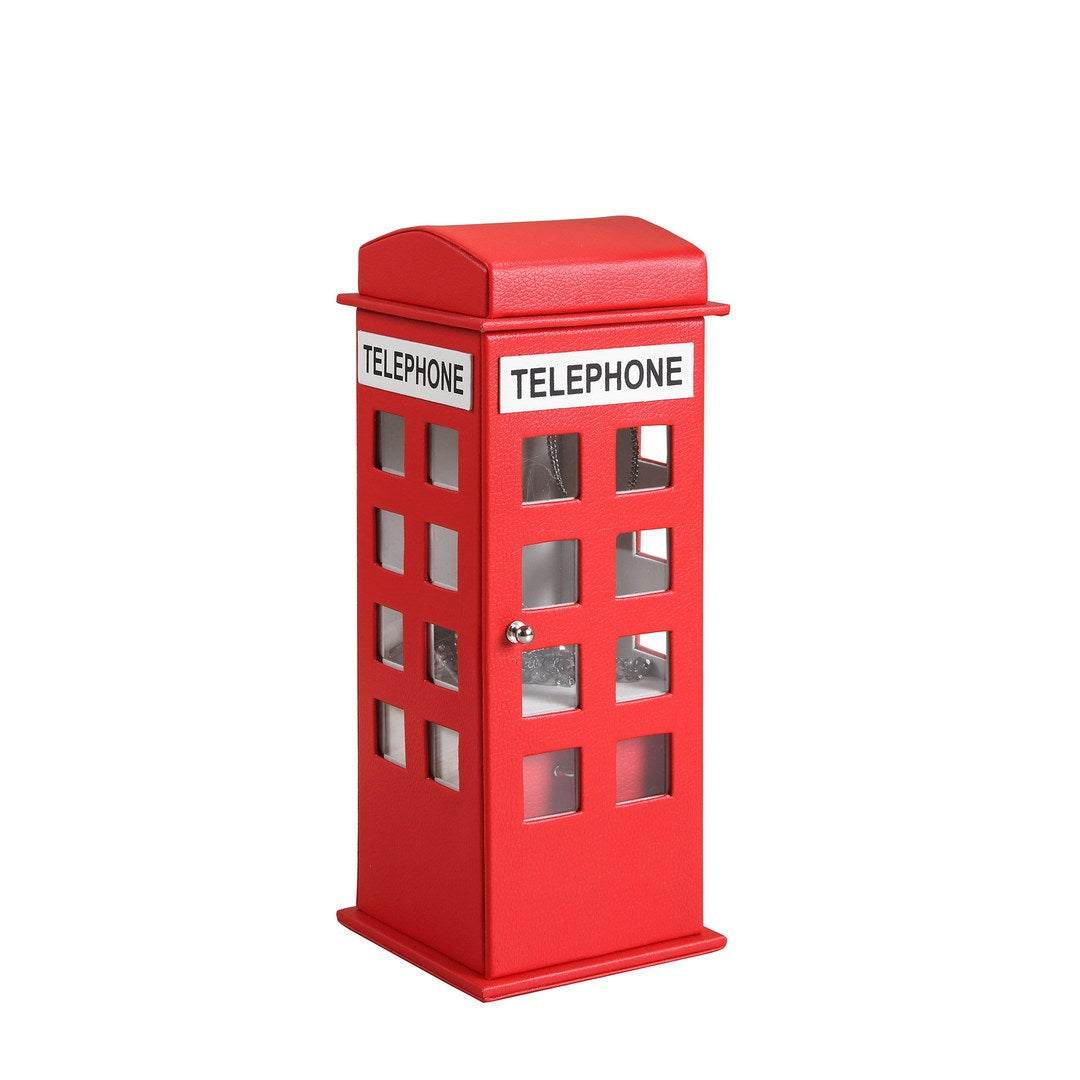 11.5' Tall Leather Jewelry Box, British Telephone Design, Red