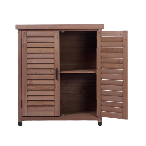 Potting Bench with Storage Cabinet and Metal Table Top for Outdoor Patio, Garden Furniture Wood Workstation Coffee 31.5x17x36''