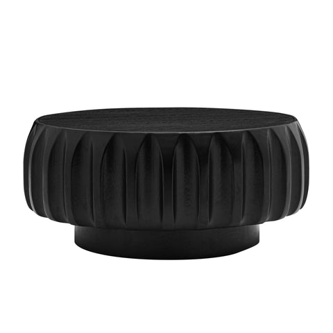 Round Solid Wood Carved Coffee Table with Elegant Sculptural Design