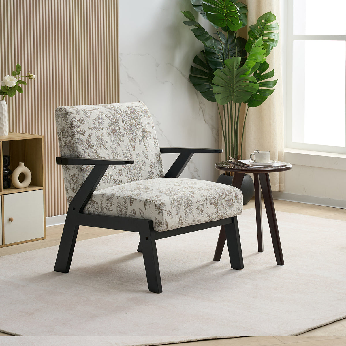 Mid-Century Modern Lounge Armchair -Seat Cushion - for Living Room, Study(Beige+Grey)