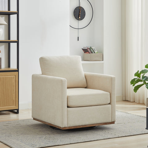 30.7'W Square Upholstered Swivel Accent Chair and Comfy Accent Single Sofa Chair, 360 Degree Club Chair, Lounge Armchair for Living Room Bedroom Apartment Nursery.Beige