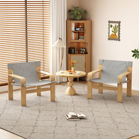 Detachable and washable Oak Accent Chair Wide Armrest Mid-Century Lounge Chair Linen Fabric Armchair & Solid Wood Frame for Living Room, Bedroom, Balcony,(LIGHT GREY)