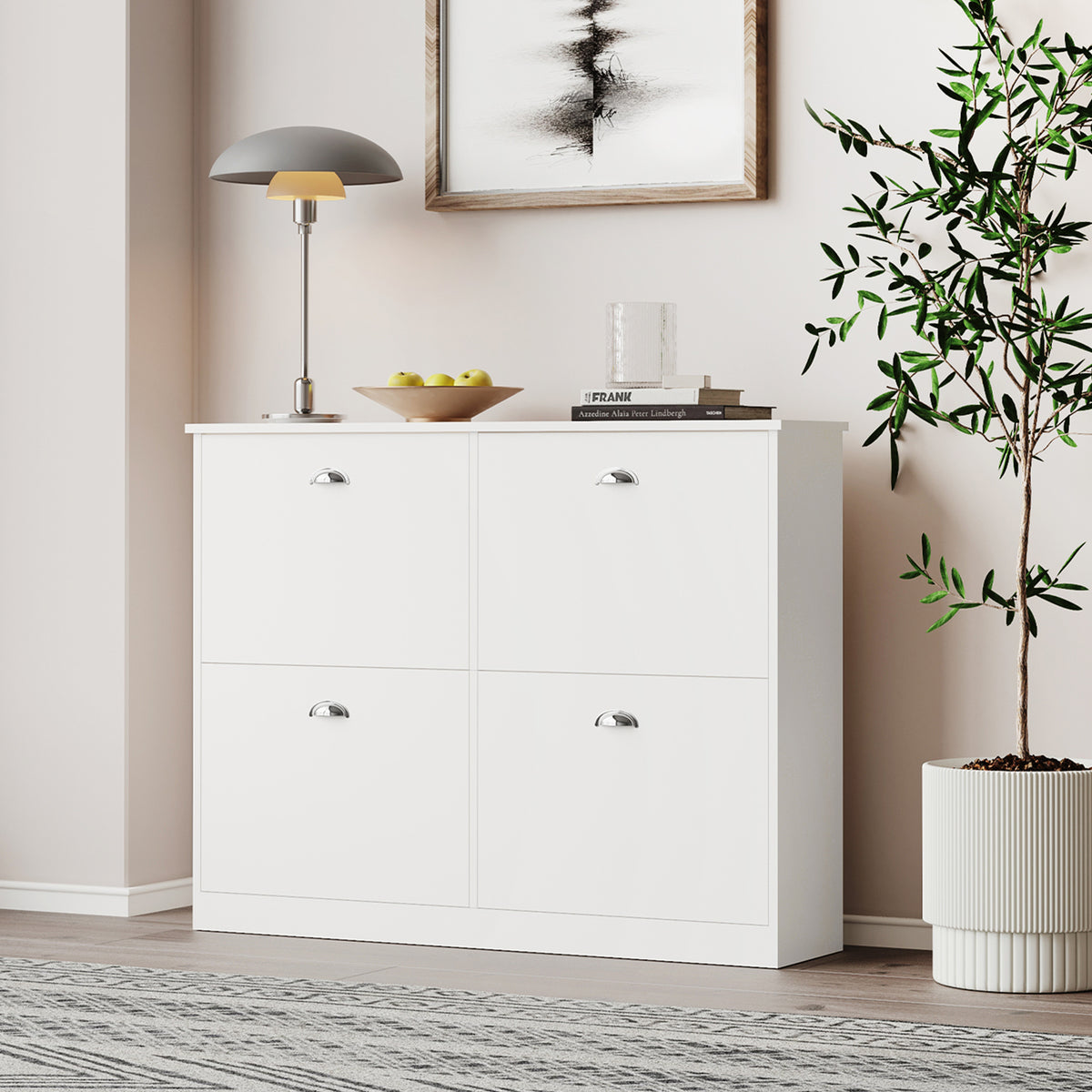 Shoe Cabinet,Hidden Slim Narrow Shoe Rack Cabinet with 4 Drawers for Entryway, Foyer,Hallway,Bedroom,Original Wood Color, (WHITE)