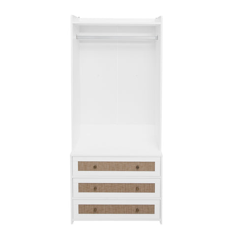 Wardrobe with 3 Drawers High Wardrobe Armoire With Rattan For Living Room, Bedroom Organizer
