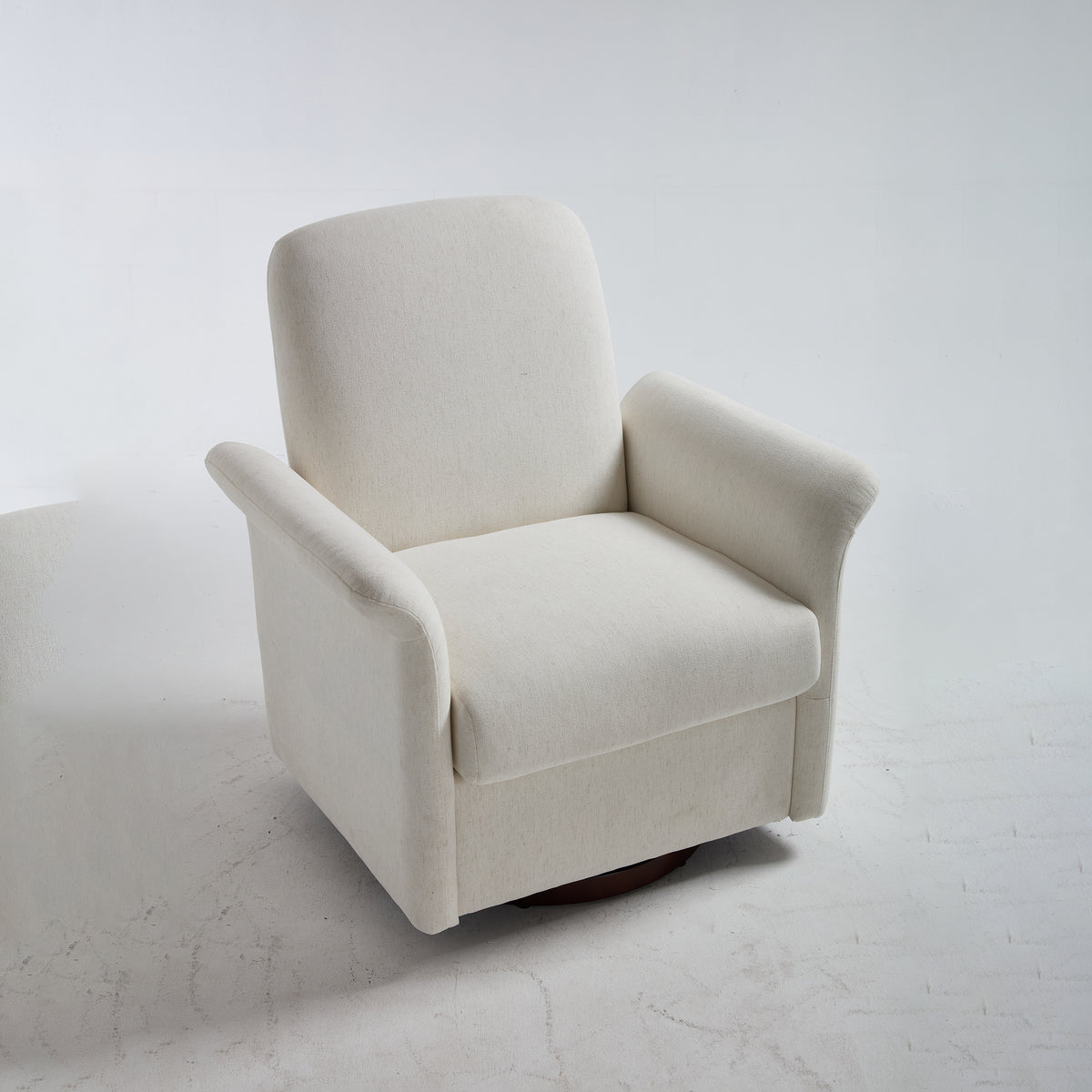 Modern Swivel Barrel Accent Chair with Wood Base in Cream Linen Fabric, 360-Degree Rotation, Solid Rubber Wood Frame, 37-Inch Height