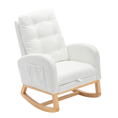 LY-5104 White Accent Rocking Chair with Footrest High Back Rubber Wood Rocking Legs