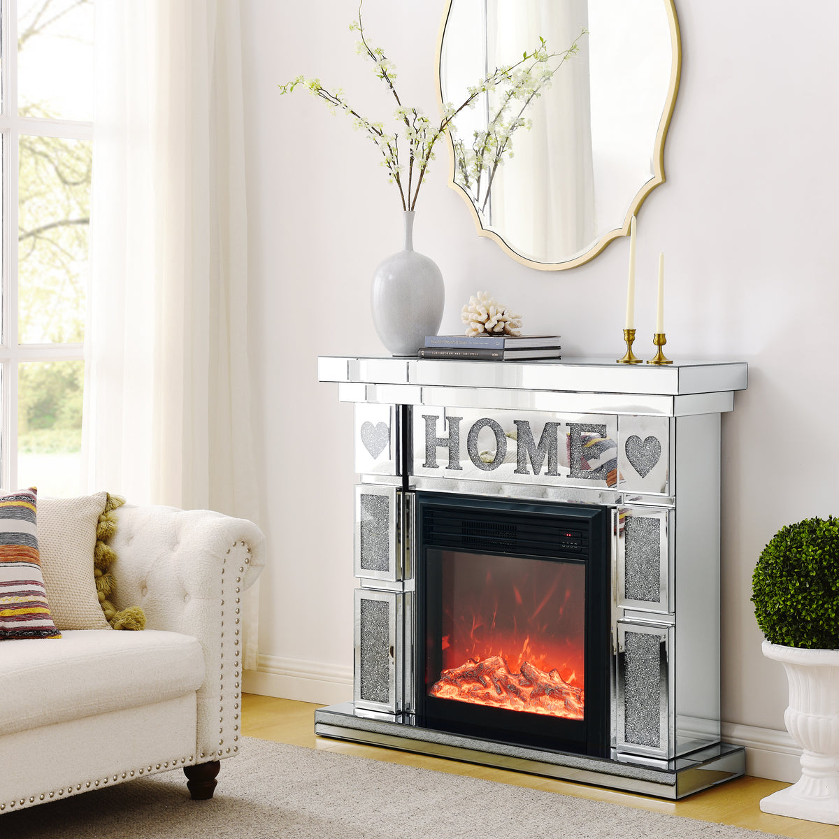 W 46' X D 12.6 X H 41 ' Acrylic diamond mirror fireplace cabinet, TV fireplace cabinet
