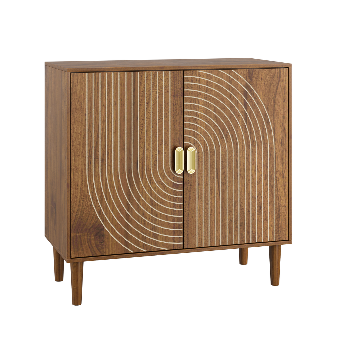 Walnut Wood Buffet Cabinet with Line Groove Design, Multifunctional Storage for Living Room, Entryway, Kitchen