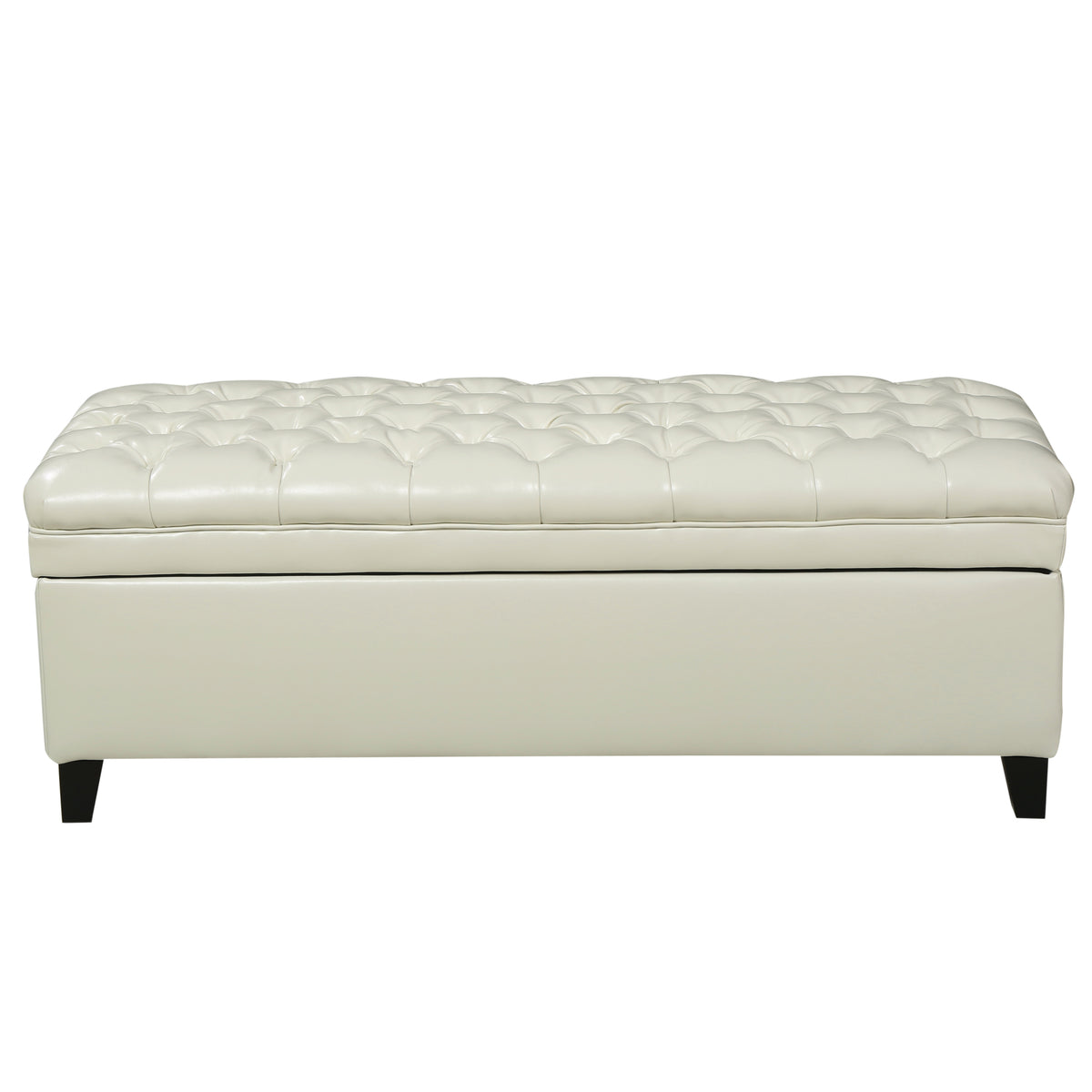 Juliana Storage Ottoman with Hidden Compartment in Ivory PU Leather, 50 x 20.5 Inches