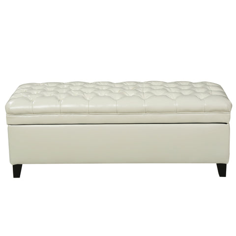 Juliana Storage Ottoman with Hidden Compartment in Ivory PU Leather, 50 x 20.5 Inches