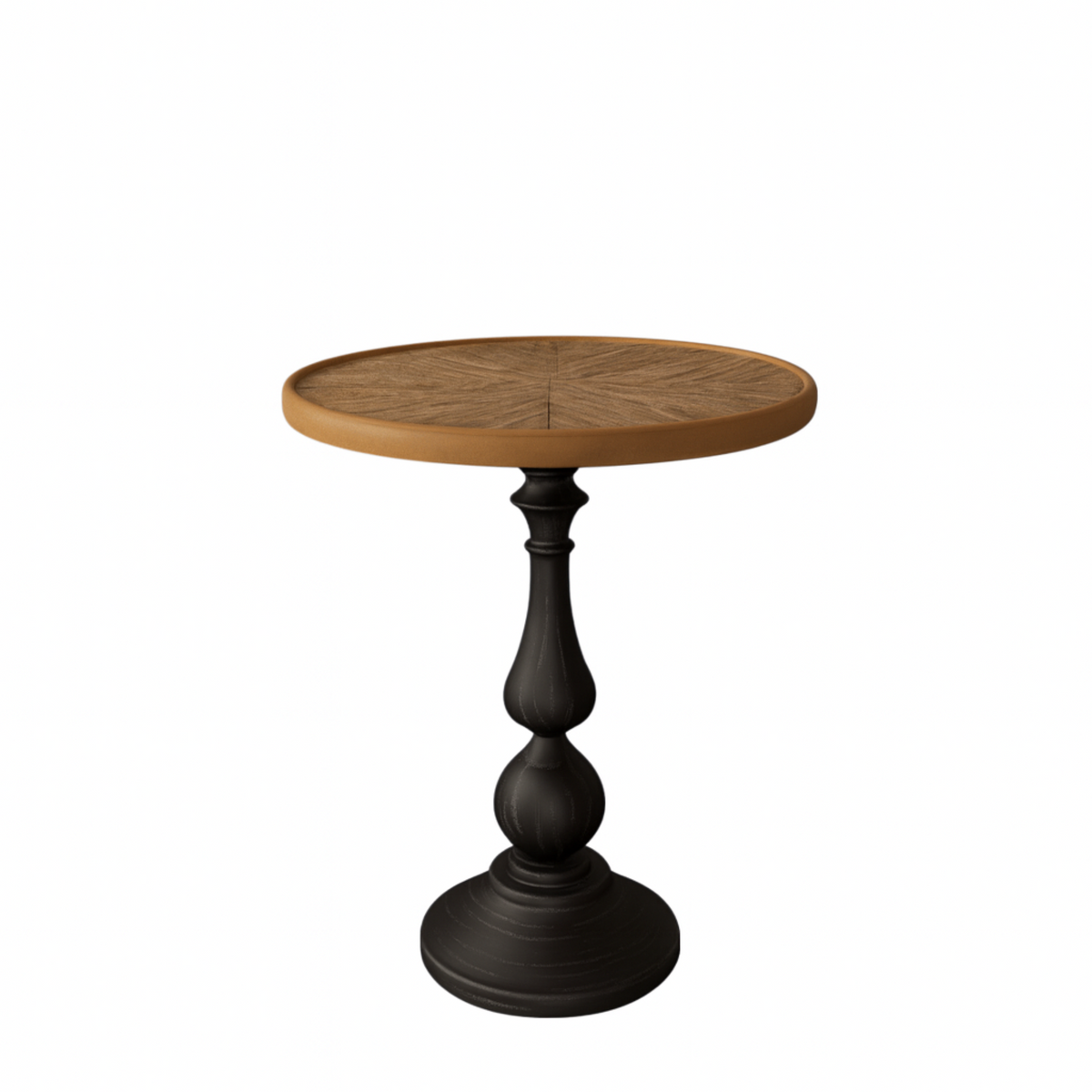 Retro Wooden End Table French Country Style Modern Round Coffee Table with Metal Pedestal Base in Natural Wood Finish, 19.9' Diameter