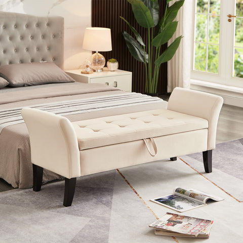 51.5' Bed Bench with Storage Beige Velvet