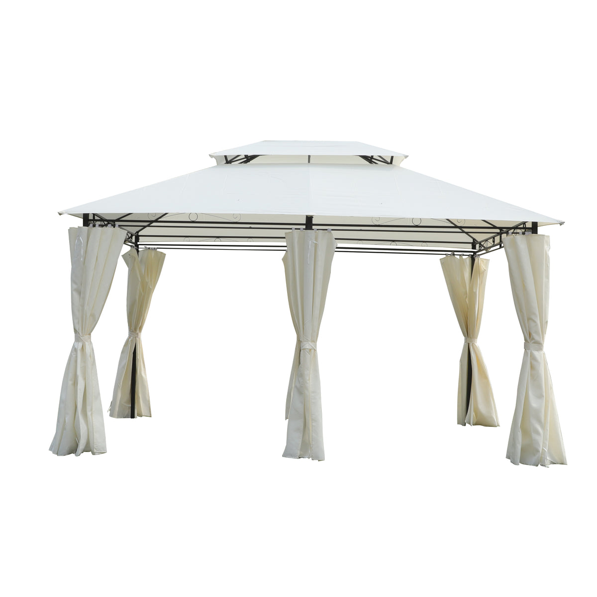 13x10 Outdoor Patio Gazebo Tent with Ventilated Double Roof and Sidewall (Detachable Curtains on All Sides), for Lawn, Garden, Backyard, and Deck, Beige
