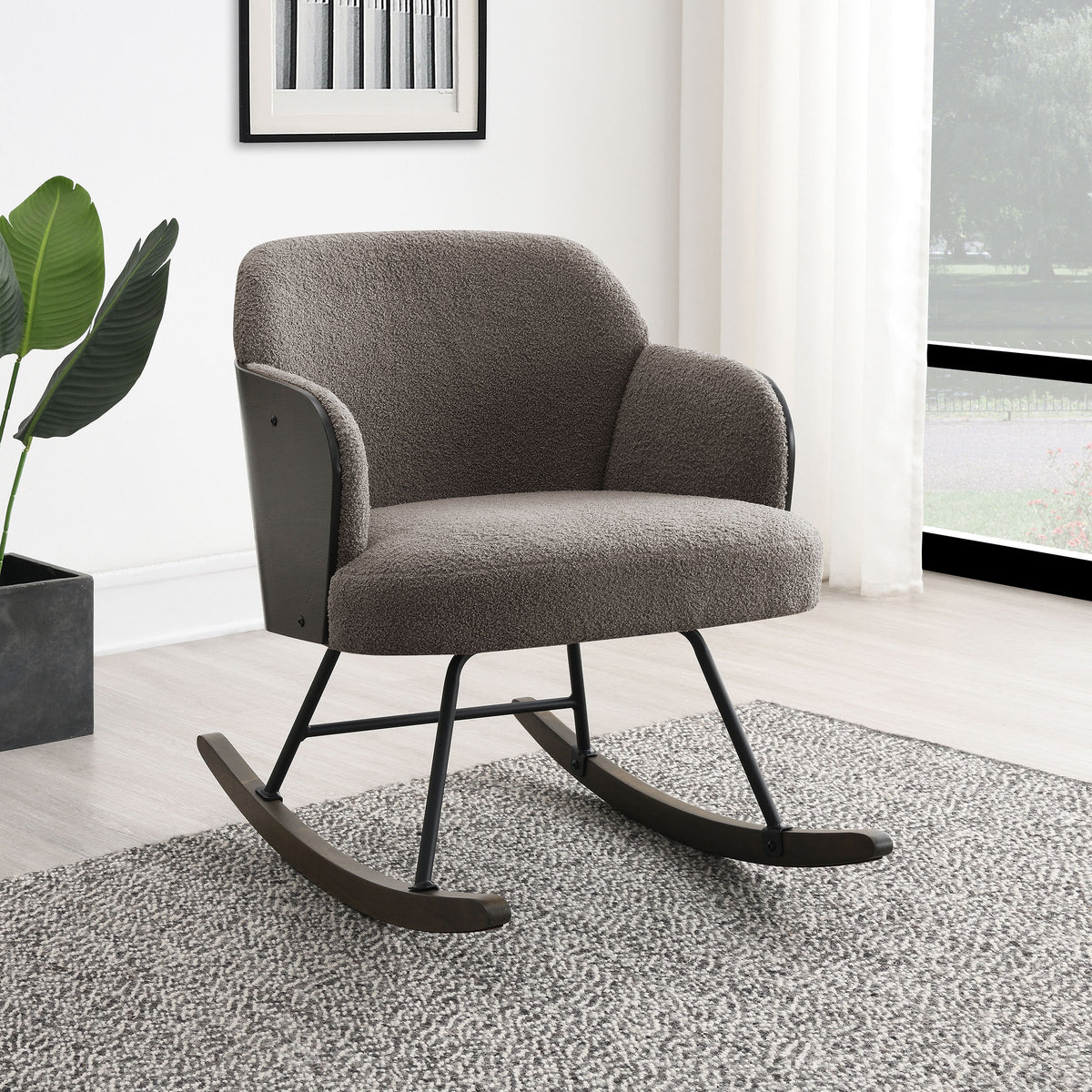 Valera Taupe Boucle Upholstered Mid Back Rocking Chair