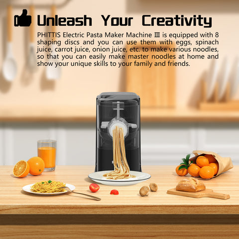 Pasta Machine, 20 MINS to Make 0.7 LB Pasta, Healthy, Homemade, DIY, Perfect Gift, Black