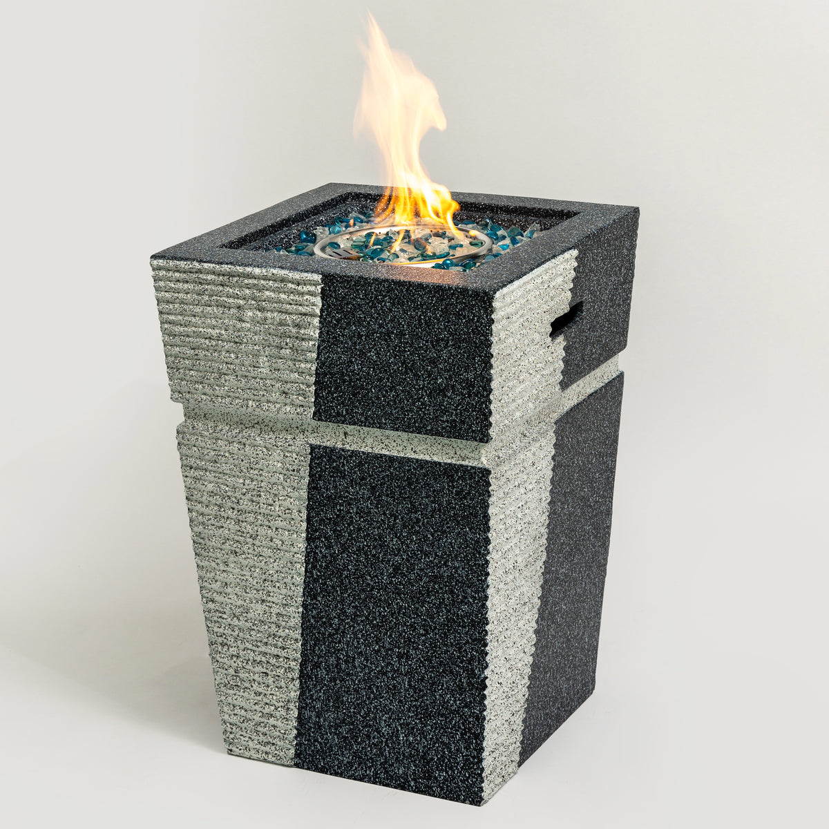 20' Propane Gas Fire Pit Table, 50000 BTU Square Concrete Fire Pit for Outside Patio Deck Garden Backyard-Light Grey-Blue