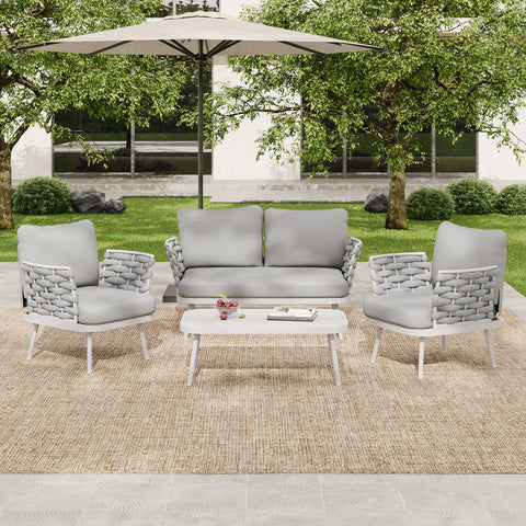 Mariano Steel 4-Pieces Coversation Set, Off White+Grey