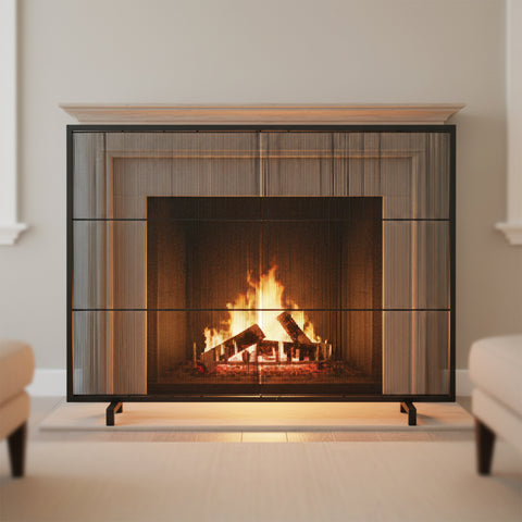 Willow 1-Panel Iron Fireplace Screen 39' x 30', Black Finish