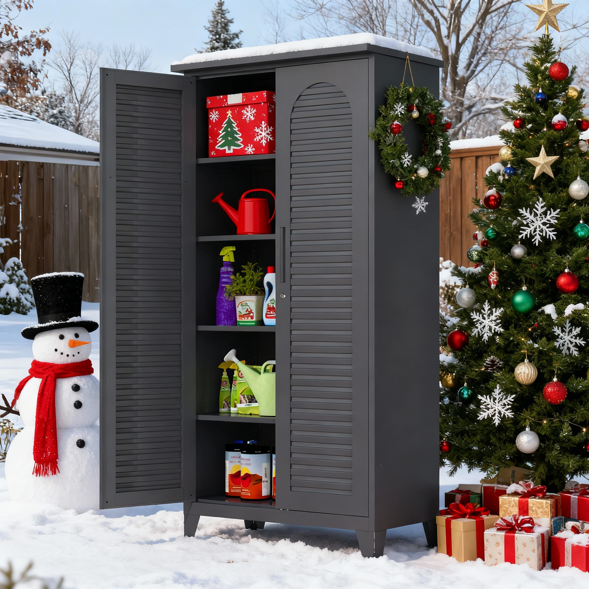 73'' Tall Metal Tool Storage Cabinet, with Ample Storage Space for Garage,Warehouse,Garden,Office, Living Room,Bathroom,Utility Room ( Slate )
