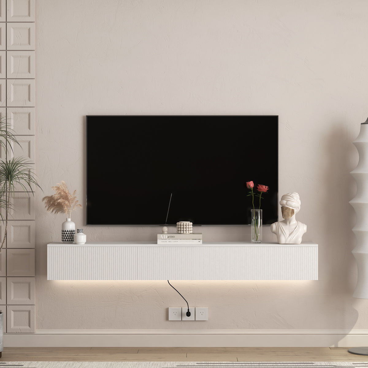 Floating TV Stand Wall Mounted with 16 Color LEDs,69' Modern TV Stand, Floating TV Cabinet Entertainment Center for 55 60 65 Inch TV