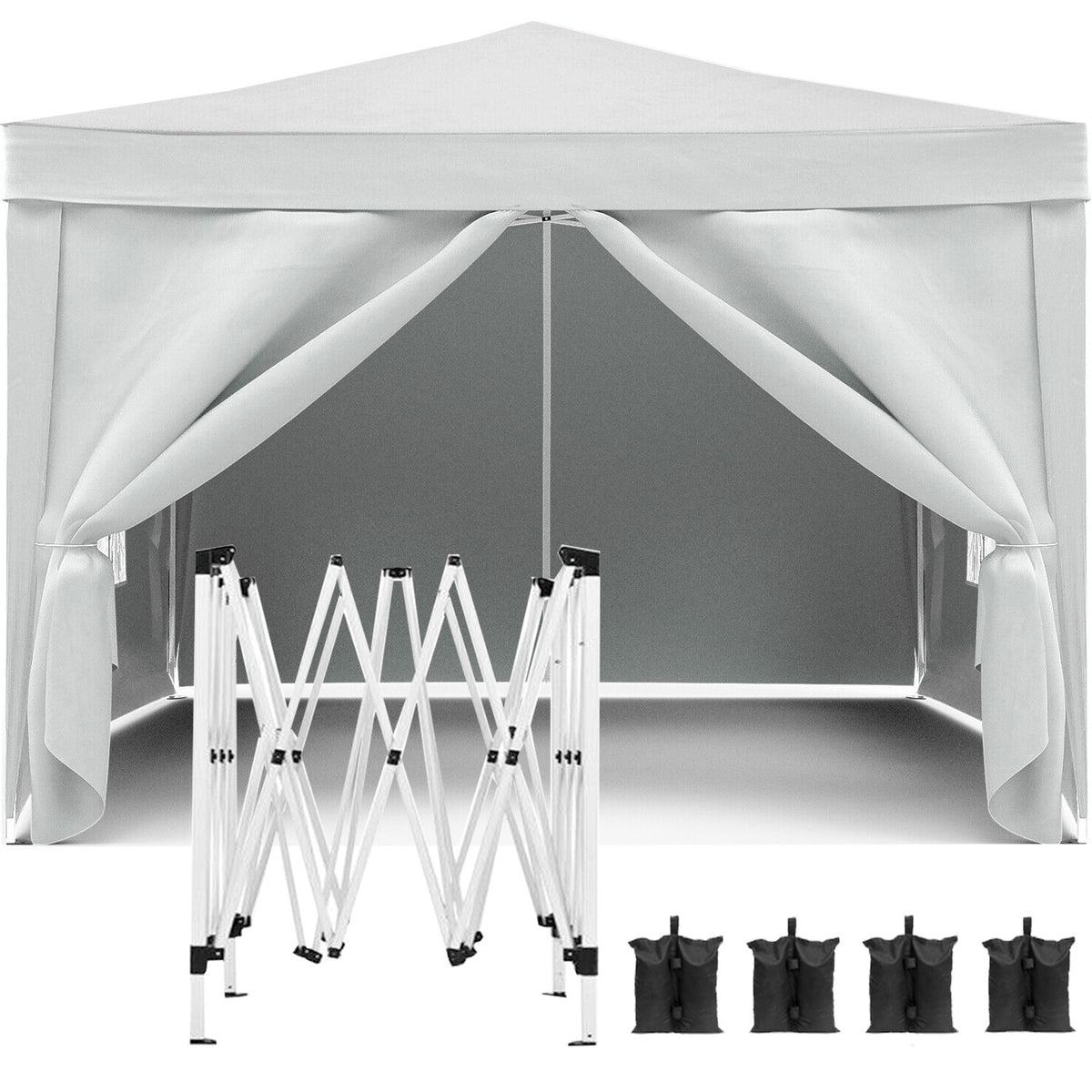 10'x10' Folding Canopy with 4 Removable Sidewalls Outdoor Event Shelter UPF 50+ Gazebo Portable Tents for Parties Beach Camping Wedding EZ Pop Up Canopy Weight Bag + Carry Bag (Old Sku: W2185P194727)