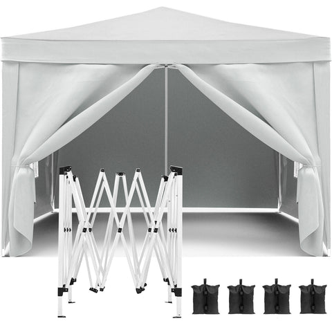 10'x10' Folding Canopy with 4 Removable Sidewalls Outdoor Event Shelter UPF 50+ Gazebo Portable Tents for Parties Beach Camping Wedding EZ Pop Up Canopy Weight Bag + Carry Bag (Old Sku: W2185P194727)