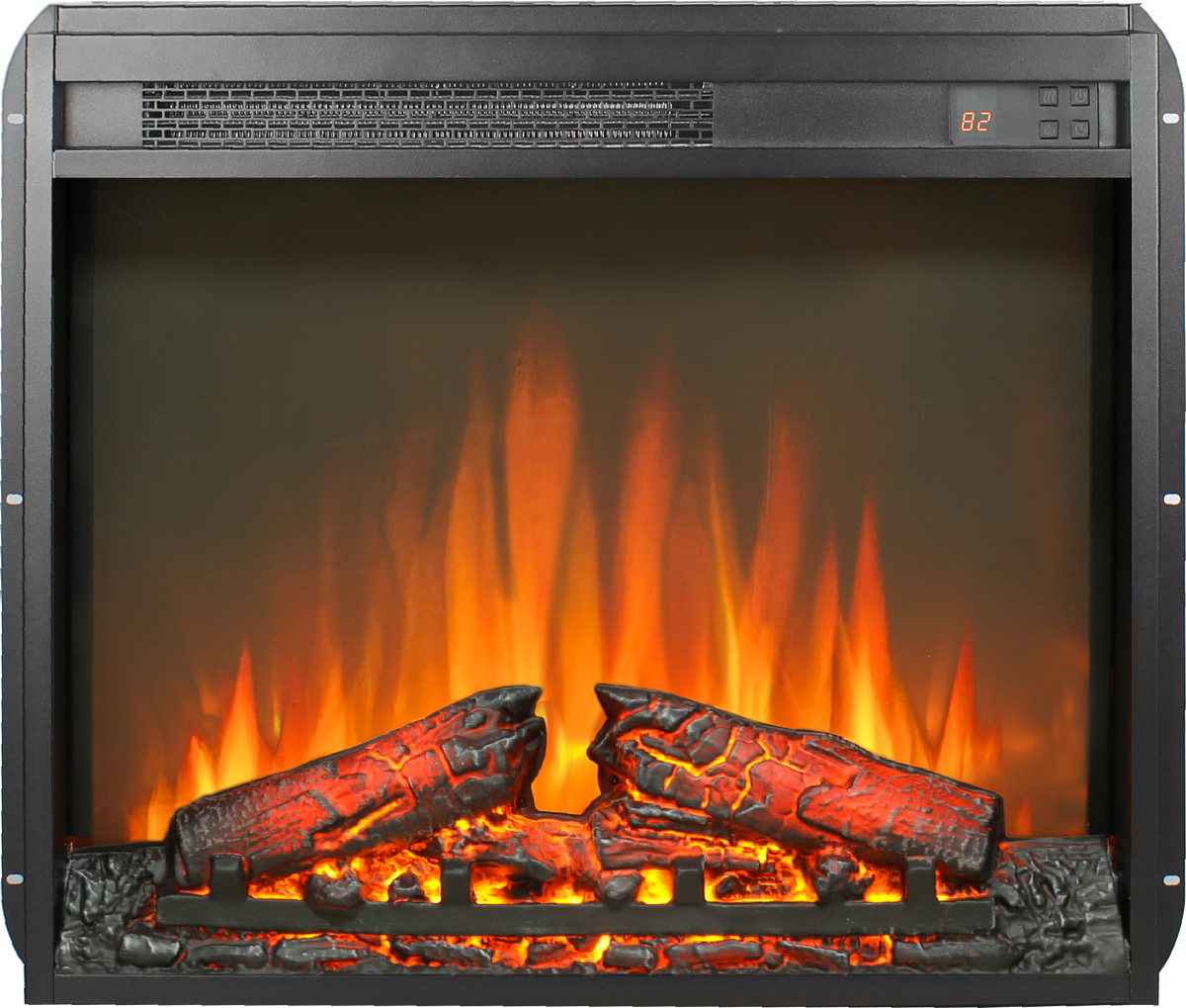 23 inch electric fireplace insert, ultra thin heater with log set & realistic flame, remote control with timer, overheating protection
