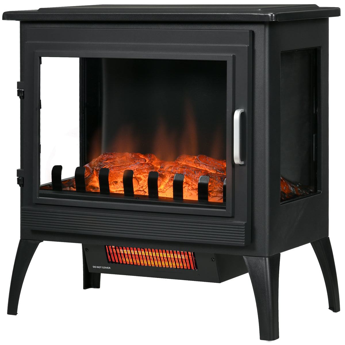 24' Electric Fireplace Stove, Freestanding Infrared Fire Place Heater with Realistic Logs Flame, Adjustable Temperature, Overheat Protection, 1000W/1500W, Black