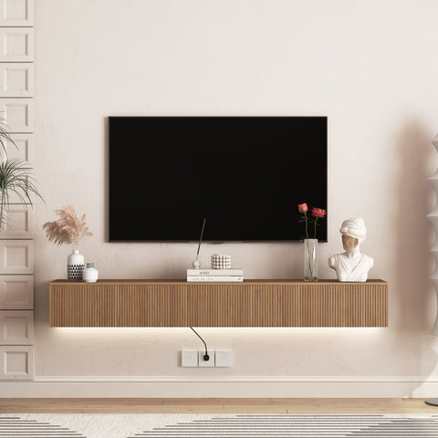 Floating TV Stand Wall Mounted with 16 Color LEDs,69' Modern TV Stand, Floating TV Cabinet Entertainment Center for 55 60 65 Inch TV