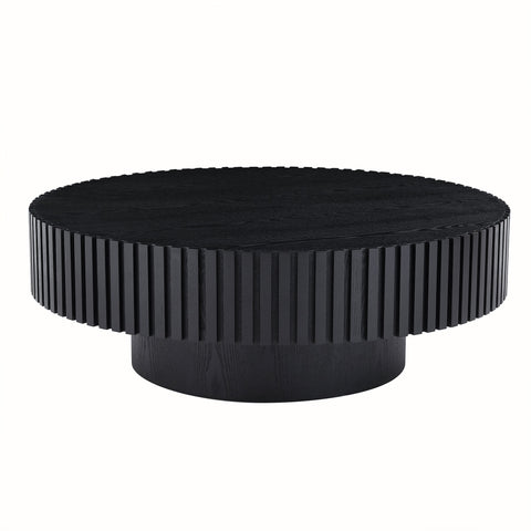 31.49'' Nesting Round Wood Coffee table for Apartment, Modern Living Room Coffee Table with Sturdy Pedestal ,BLACK (Same Sku:W876P147627)
