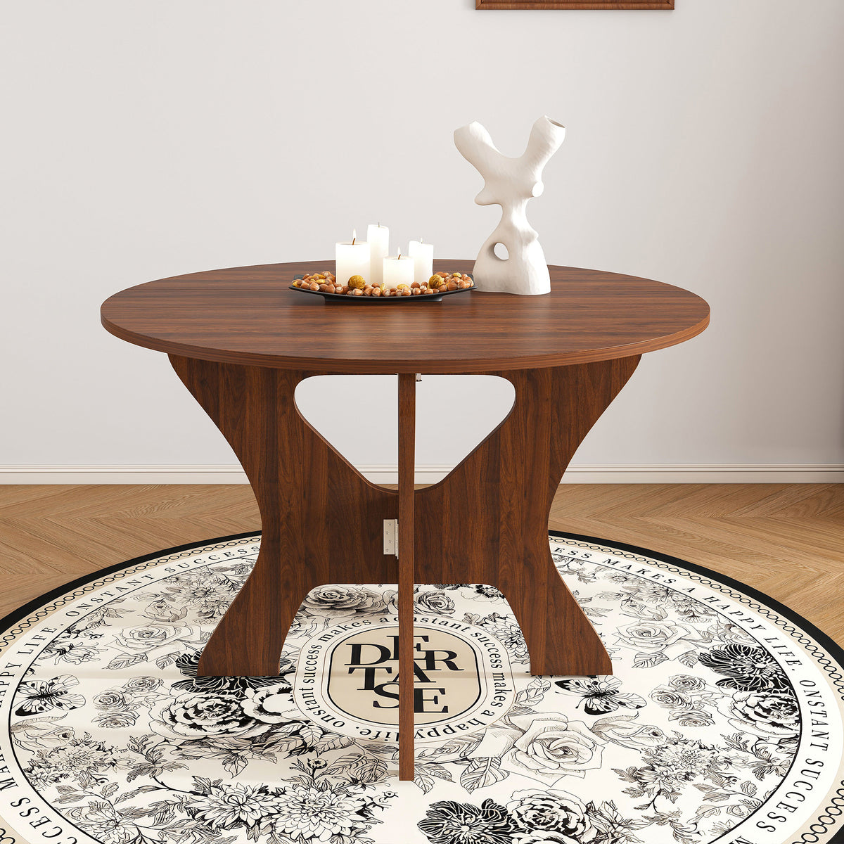 43 in Folding Dining Table for Small Spaces, MDF Table with Walnut Veneer, Space Saving Foldable Kitchen Table for Indoor and Outdoor Use