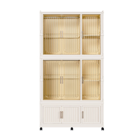Portable Wardrobe Closet Storage Organizer for Clothes, 9 Magnetic Doors with 9 Cubes & 2 Hanging Rods, 6 Hangers, Baby Wardrobe Storage Cabinet in Cream White, Polypropylene