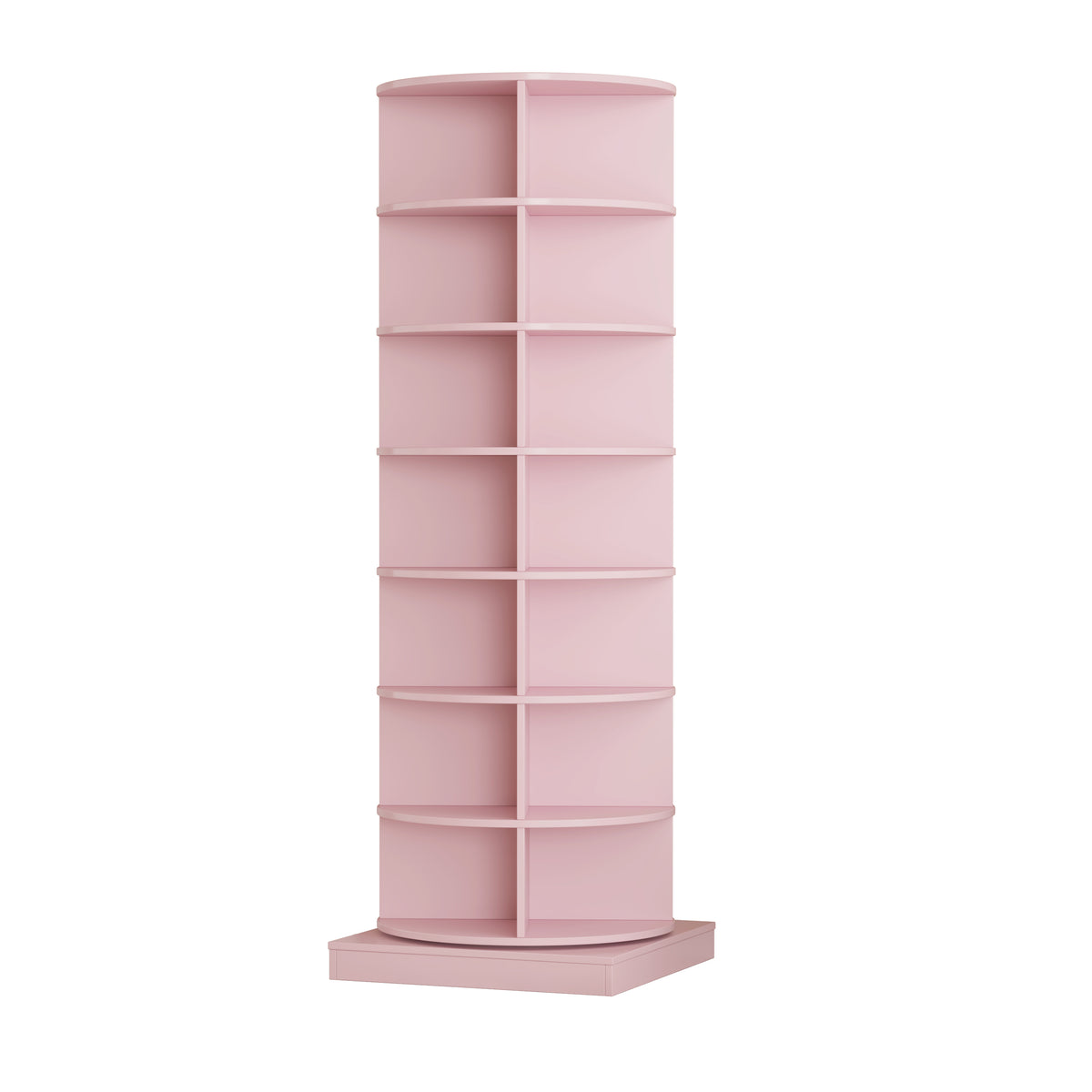 Modern Pink Rotating Shoe Cabinet with 7 Layers for 28 Pairs of Shoes, Particle Board and MDF