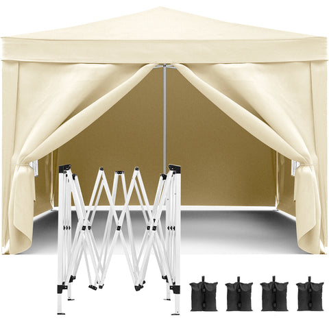 10'x10' Folding Canopy with 4 Removable Sidewalls Outdoor Event Shelter UPF 50+ Gazebo Portable Tents for Parties Beach Camping Wedding EZ Pop Up Canopy Weight Bag + Carry Bag (Old Sku: W2185P194747)