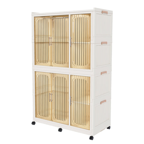 Portable Wardrobe Closet Storage Organizer for Clothes, 6 Magnetic Doors with 6 Cubes & 2 Hanging Rods, 6 Hangers, White, Child-Safe PP+ABS Material