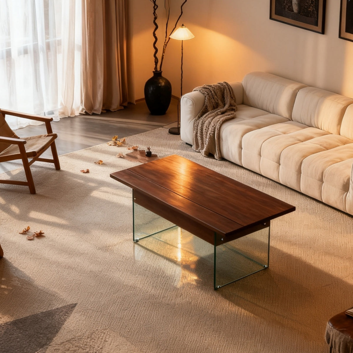 Multifunctional Lift Top Coffee Table -Dark Wood Color Grain Sticker, Essential for Modern Homes.Tempered Glass Legs,Lift Top Feature.Perfectly Fitting Into Living Rooms And Office.