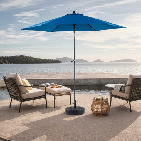 9FT Outdoor Patio Umbrella Outdoor Table Umbrella with Push Button Tilt and Crank, Market Umbrella 6 Sturdy Ribs , Deck, Backyard, Pool (Base Not Included)  -  ( Blue )