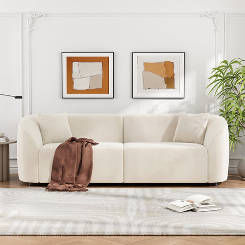87' Curved Contemporary Sofa in Off-White: Plush Seating, Streamlined Design, and Durable Frame – Ideal for Stylish Living Spaces
