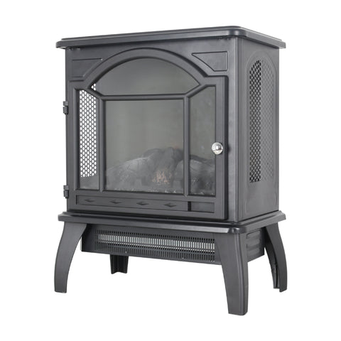 Classical Free-Standing 3D Flame Electric Infrared Quartz Fireplace Stove with Remote Control in Antique Black