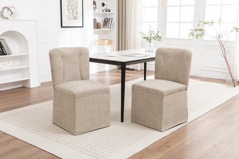 Linen Dining Chairs, Modern Fabric Side Chairs for Dining Room and Kitchen, with Padded Seat and Backrest, Upholstered Armless Chairs for Living Room, Set of 2 (Brown)