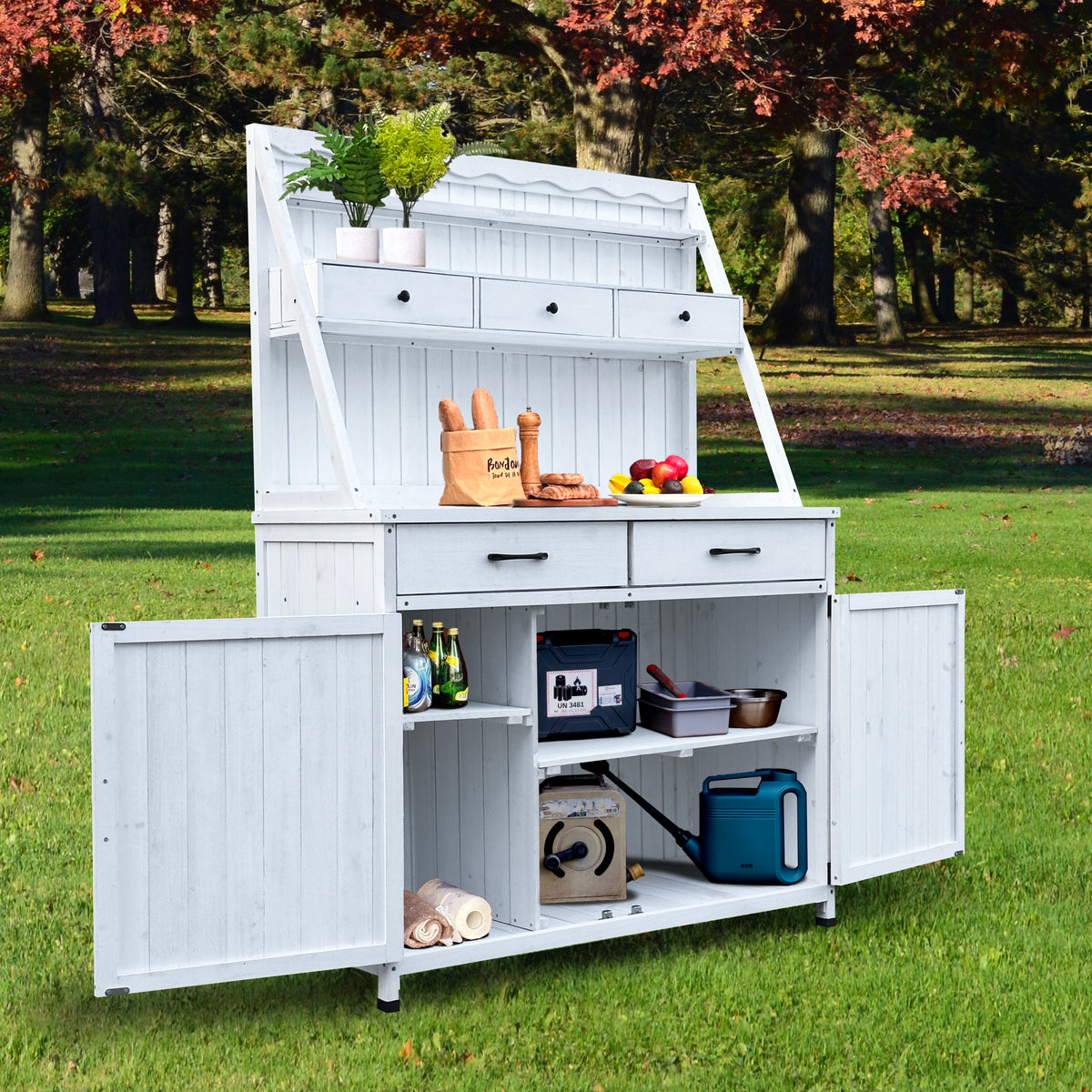 Outdoor Potting Bench Table, Tableside cabinet tool cabinet ,Wooden Gardening Table Tabletop and Storage Cabinet, Planting Table Garden Work Bench for Garden, Patio, Greenhouse